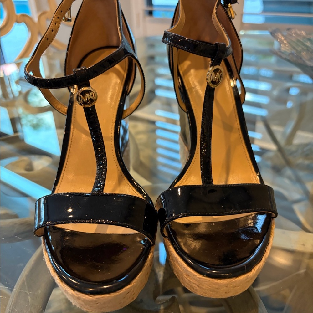 Michael Kors Black Patent Platform Sandals